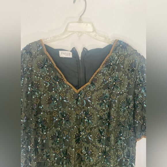 Vintage Stenay plus size green sequin dress - Picture 4 of 12
